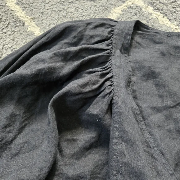 FREE PEOPLE Black Linen Carino Mini Wrap Dress Small Petite - Picture 8 of 14